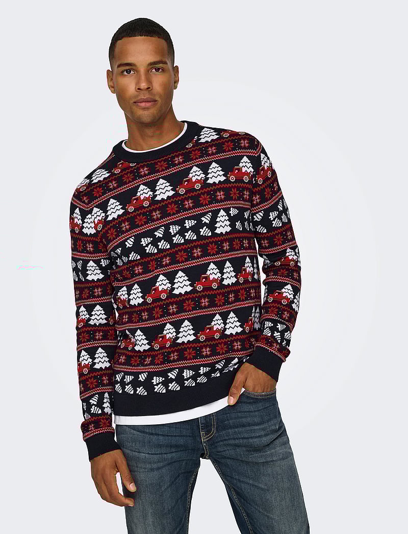 ONLY & SONS - ONSXMAS REG 5 JAQ CREW KNIT - kalėdiniai megztiniai - dark navy - 5