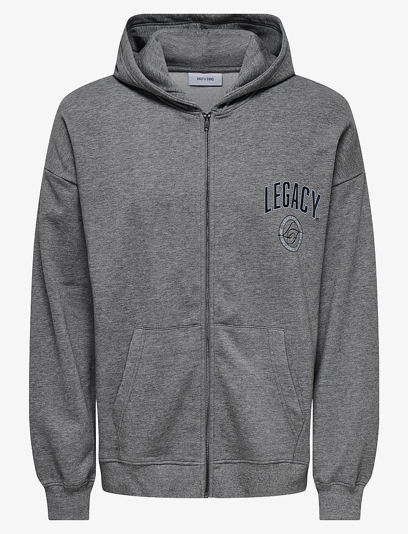 ONLY & SONS - ONSLEGACY SWEAT ZIP VTG HOODIE - hættetrøjer - medium grey melange - 0