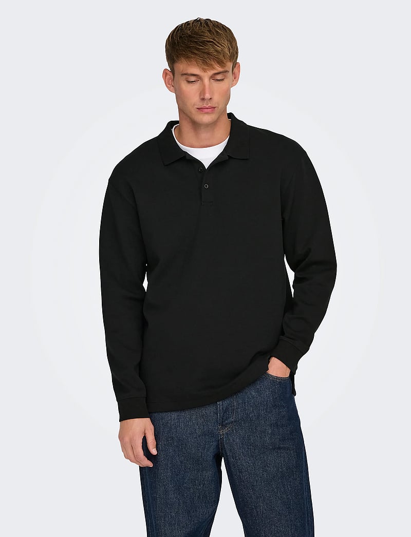 ONLY & SONS - ONSBERNARD RLX LS POLO - pikkade varrukatega polod - black - 0
