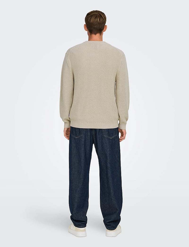 ONLY & SONS - ONSROSU REG 7 WASH CREW KNIT WW - rundhals - silver lining - 3