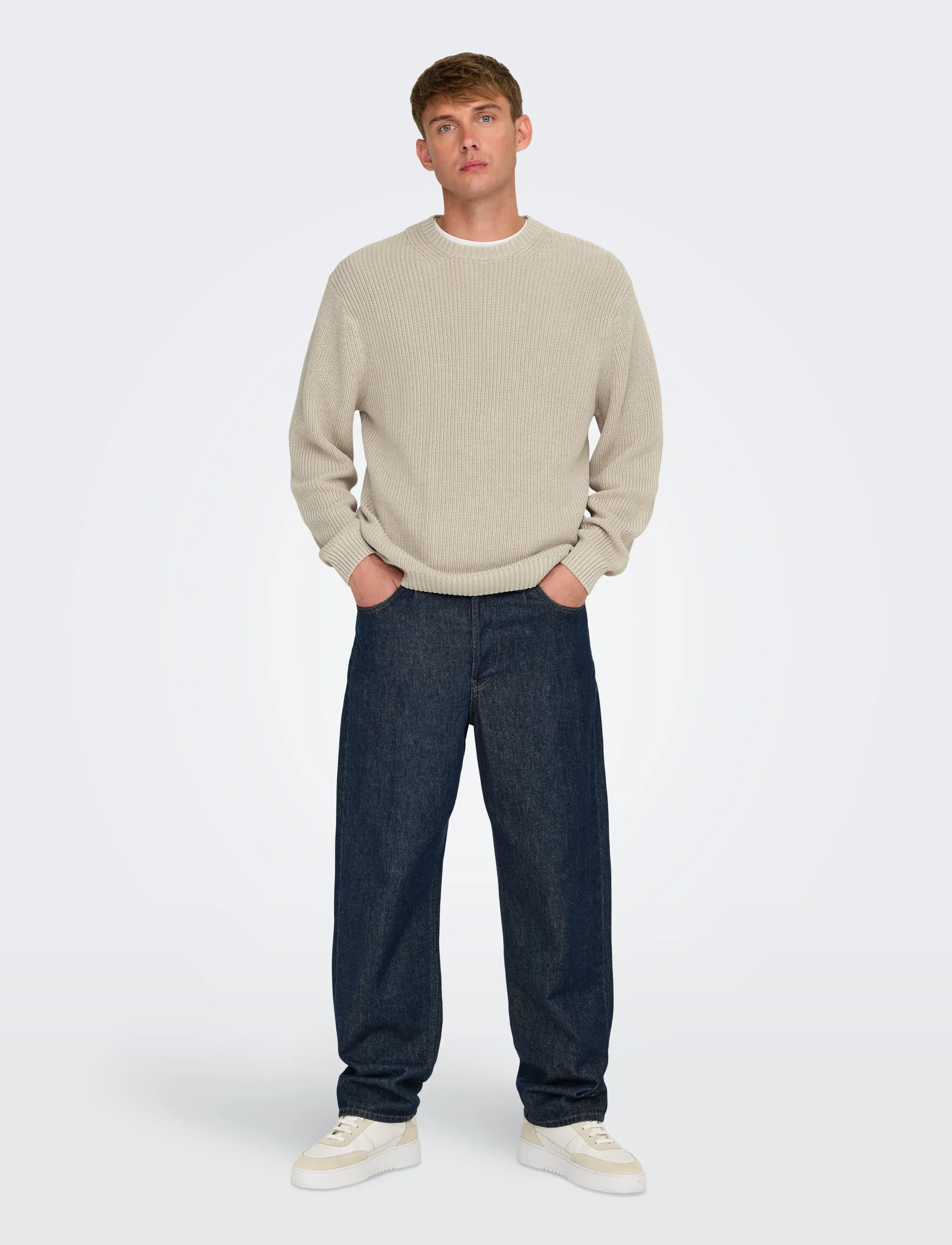 ONLY & SONS - ONSROSU REG 7 WASH CREW KNIT WW - Ümmarguse kaelusega kudumid - silver lining - 4