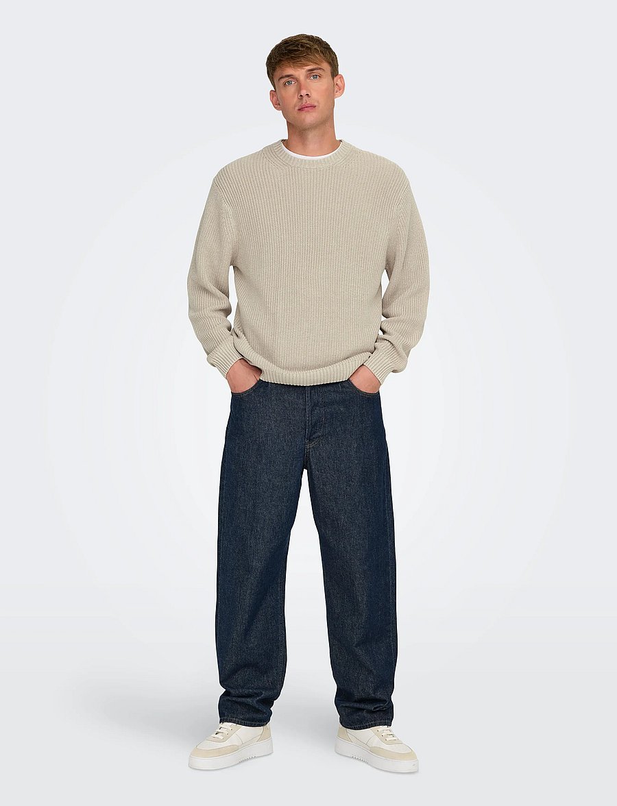 ONLY & SONS - ONSROSU REG 7 WASH CREW KNIT WW - rundhals - silver lining - 4