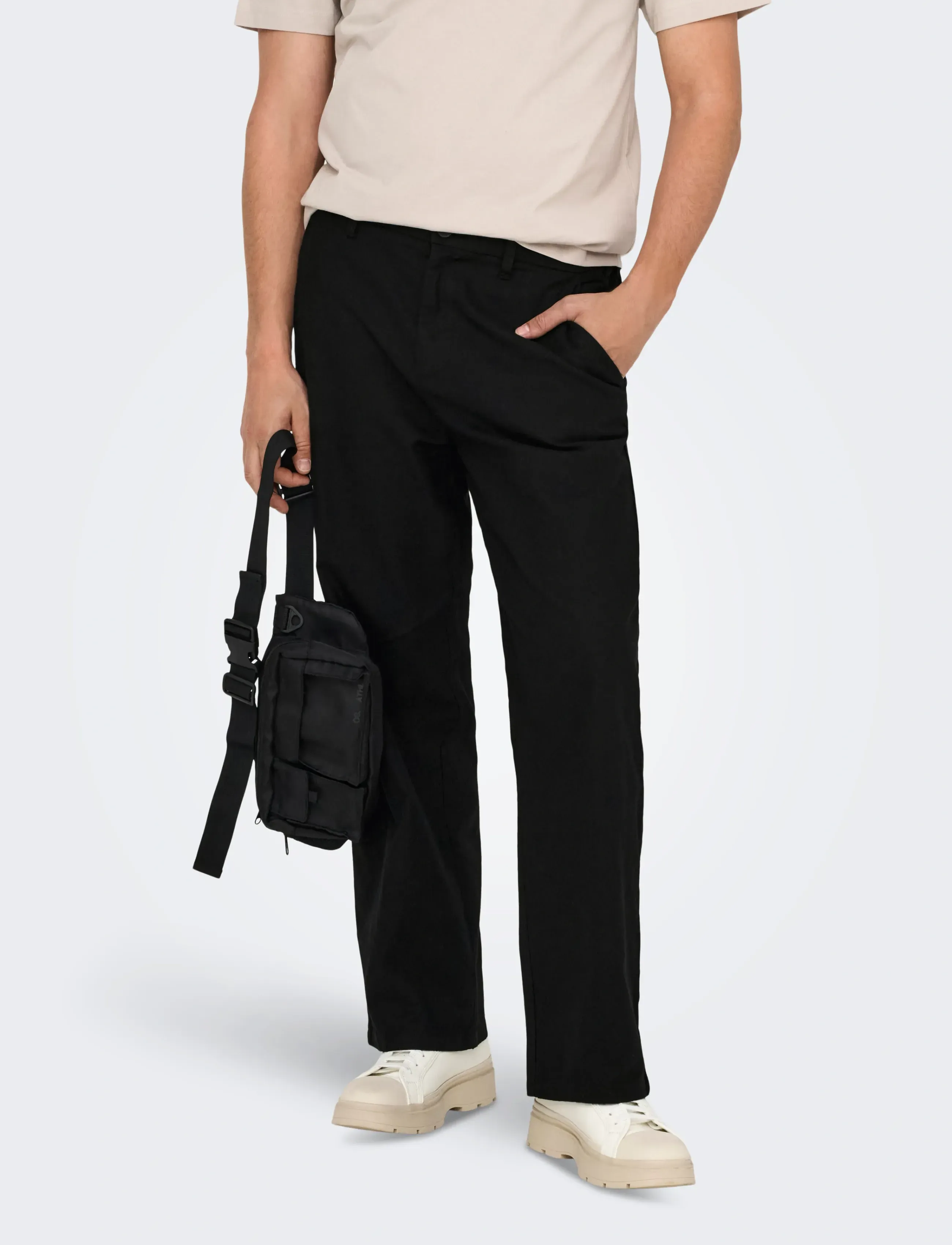 ONLY & SONS Onsbob Loose Cot Lin 0007 Pant Noos, 38 x 32, Black, Bukser > Bukser I Hør, Herre