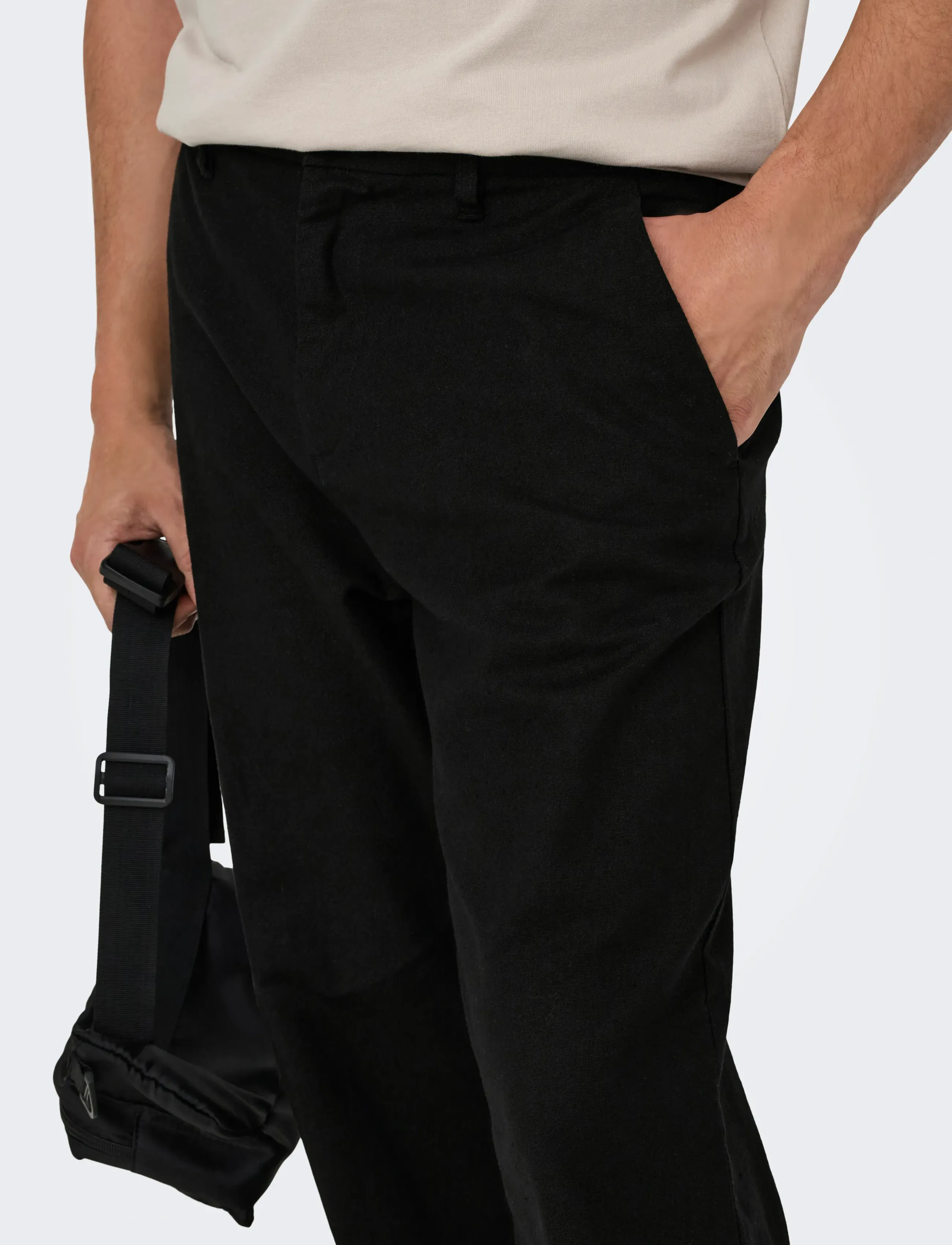 ONLY & SONS - ONSBOB LOOSE COT LIN 0007 PANT NOOS - linen trousers - black - 5