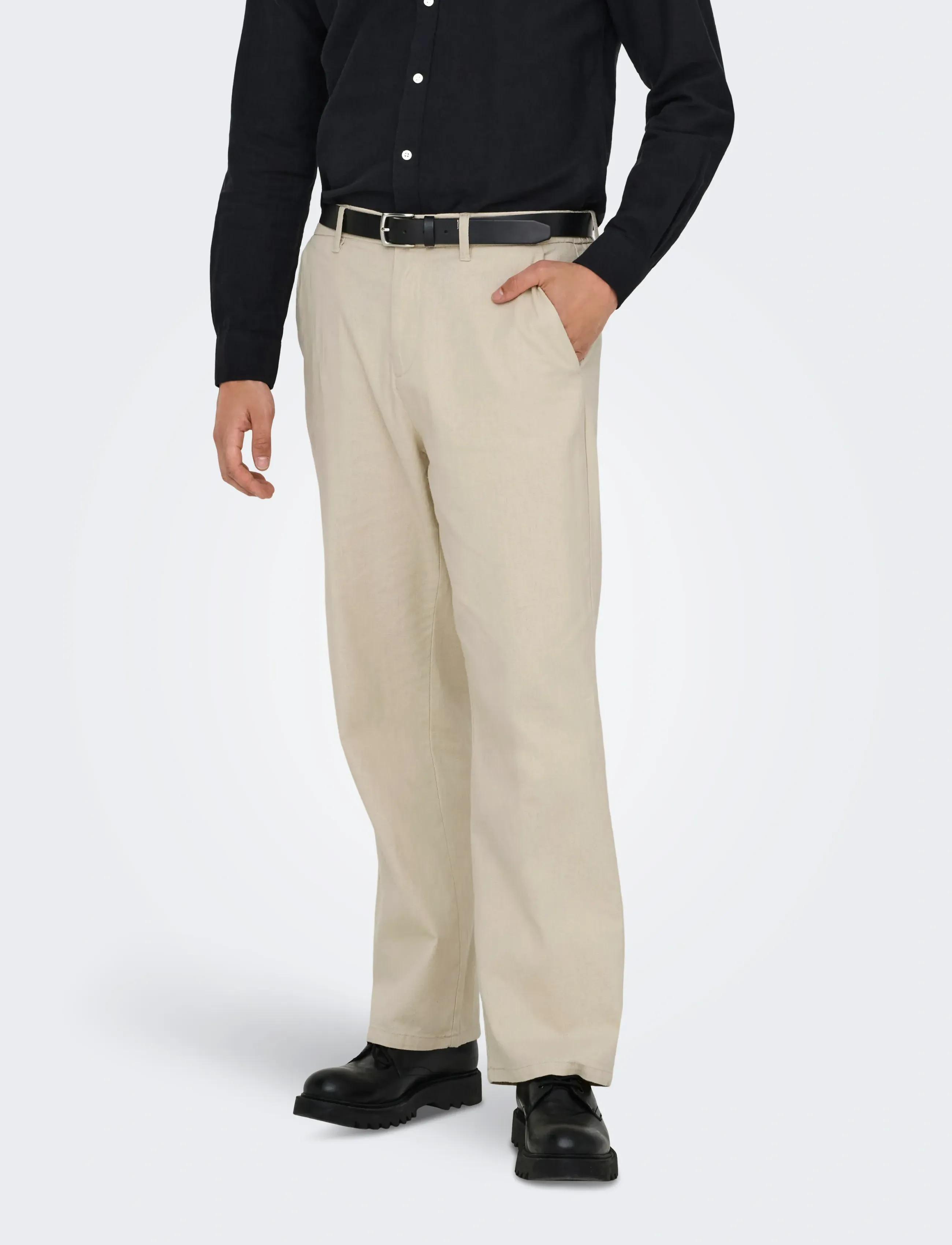 ONLY & SONS ONSBOB LOOSE COT LIN 0007 PANT NOOS - Apģērbi - SILVER LINING / beige