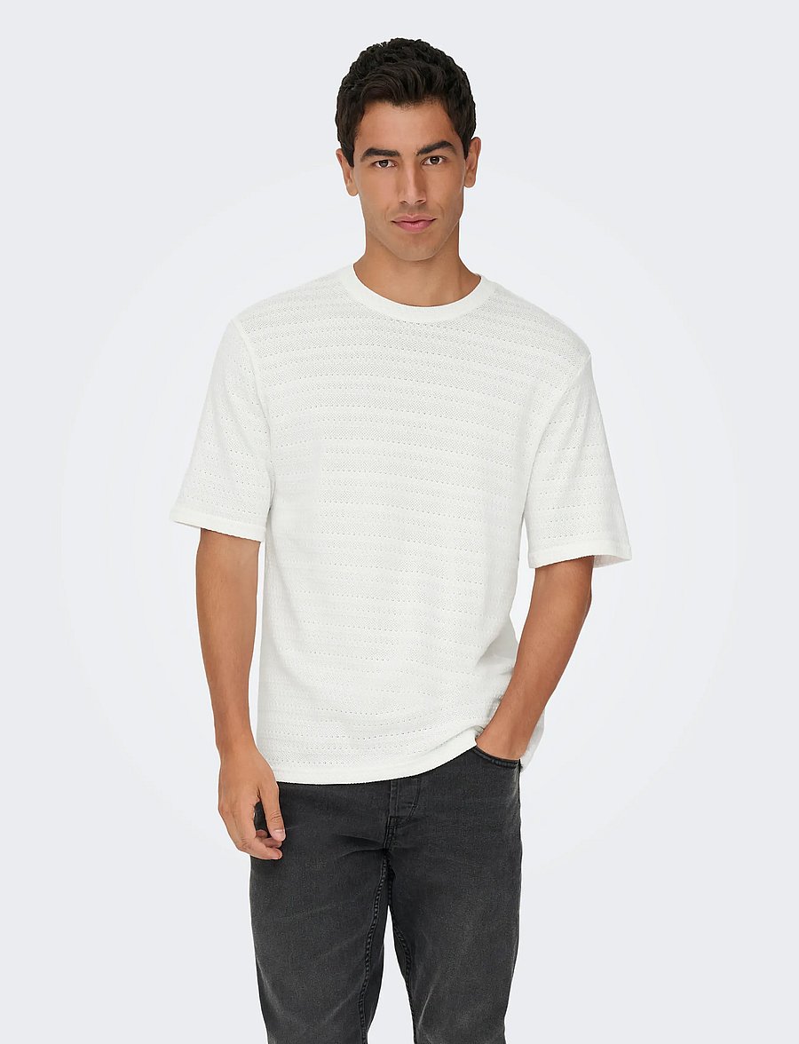 ONLY & SONS - ONSGIVO REG 12 SS CREW KNIT NOOS - short-sleeved t-shirts - cloud dancer - 0
