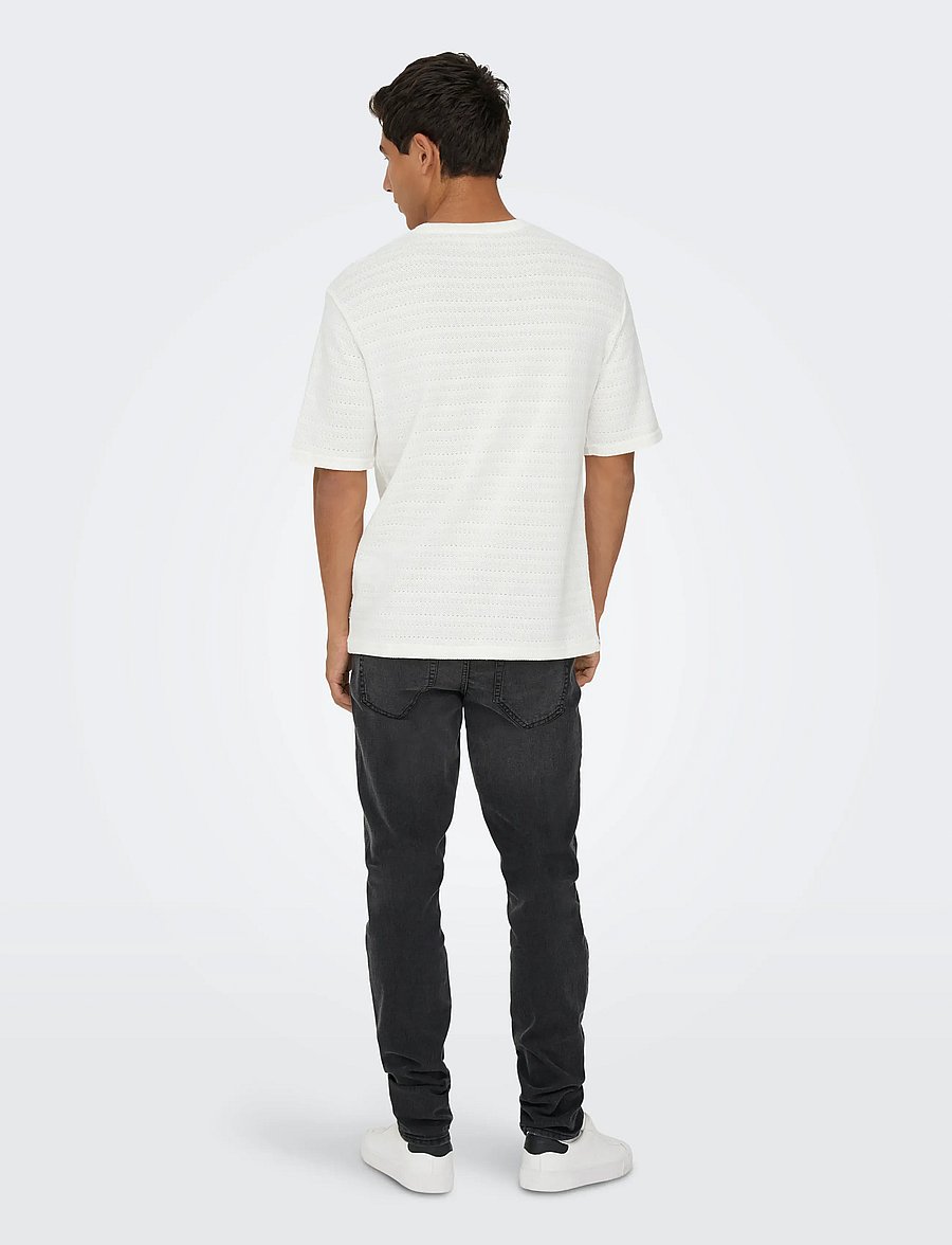 ONLY & SONS - ONSGIVO REG 12 SS CREW KNIT NOOS - short-sleeved t-shirts - cloud dancer - 3