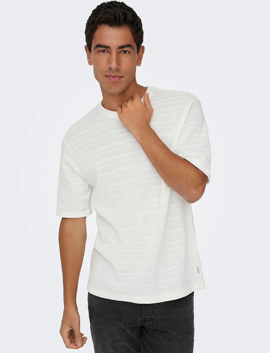 ONLY & SONS - ONSGIVO REG 12 SS CREW KNIT NOOS - short-sleeved t-shirts - cloud dancer - 4
