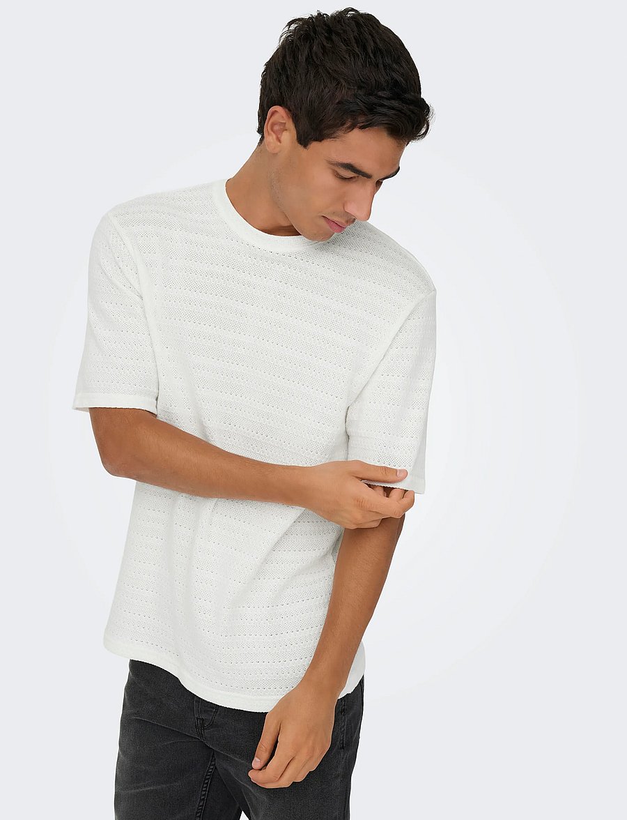 ONLY & SONS - ONSGIVO REG 12 SS CREW KNIT NOOS - short-sleeved t-shirts - cloud dancer - 5