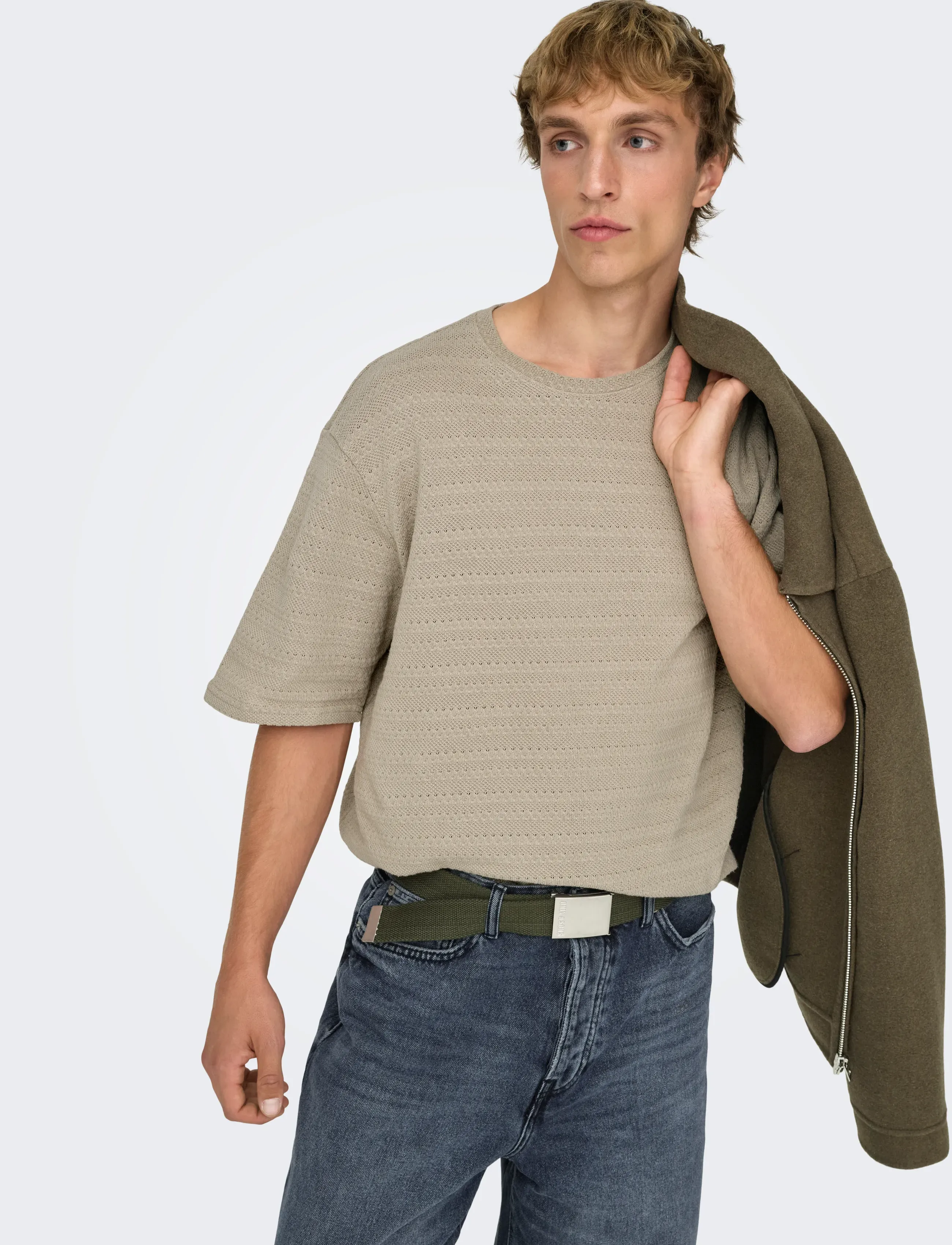 ONLY & SONS ONSGIVO REG 12 SS CREW KNIT NOOS - Tänavastiil - STRING / beige