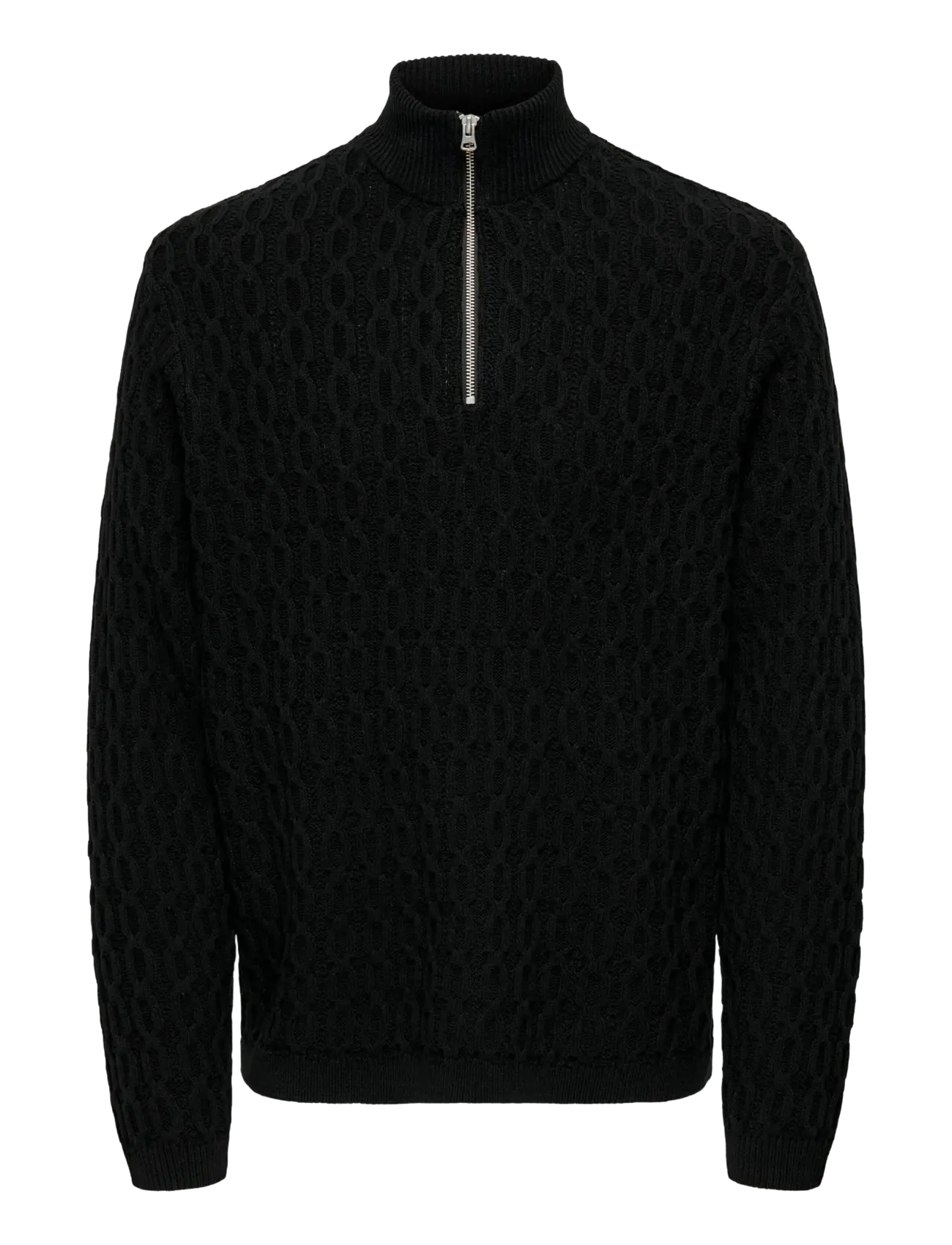 ONLY & SONS Onsleonard Life Reg 7 Half Zip Knit Cs, XL, Black, Strik > Trøjer Med Halv Lynlås, Herre