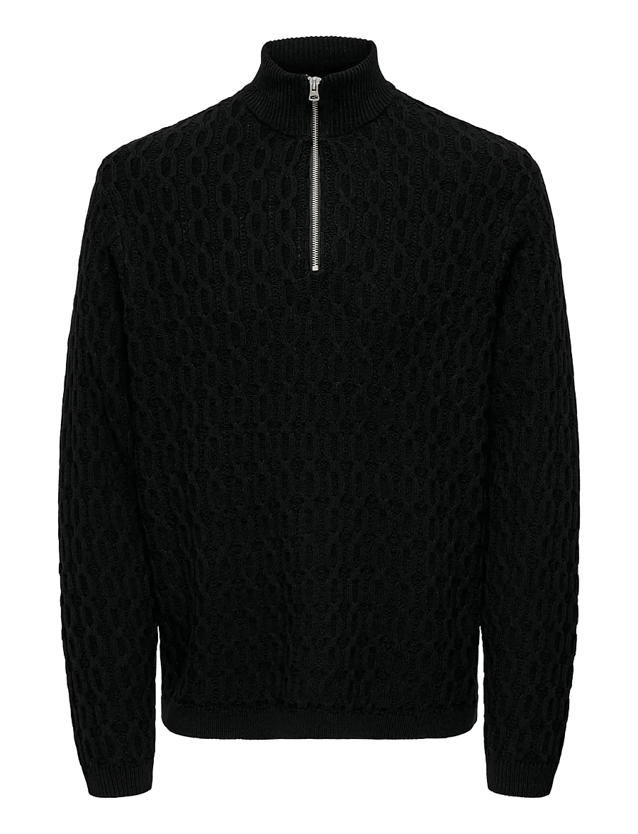 ONLY & SONS - ONSLEONARD LIFE REG 7 HALF ZIP KNIT CS - poolpika lukuga džemprid - black - 0