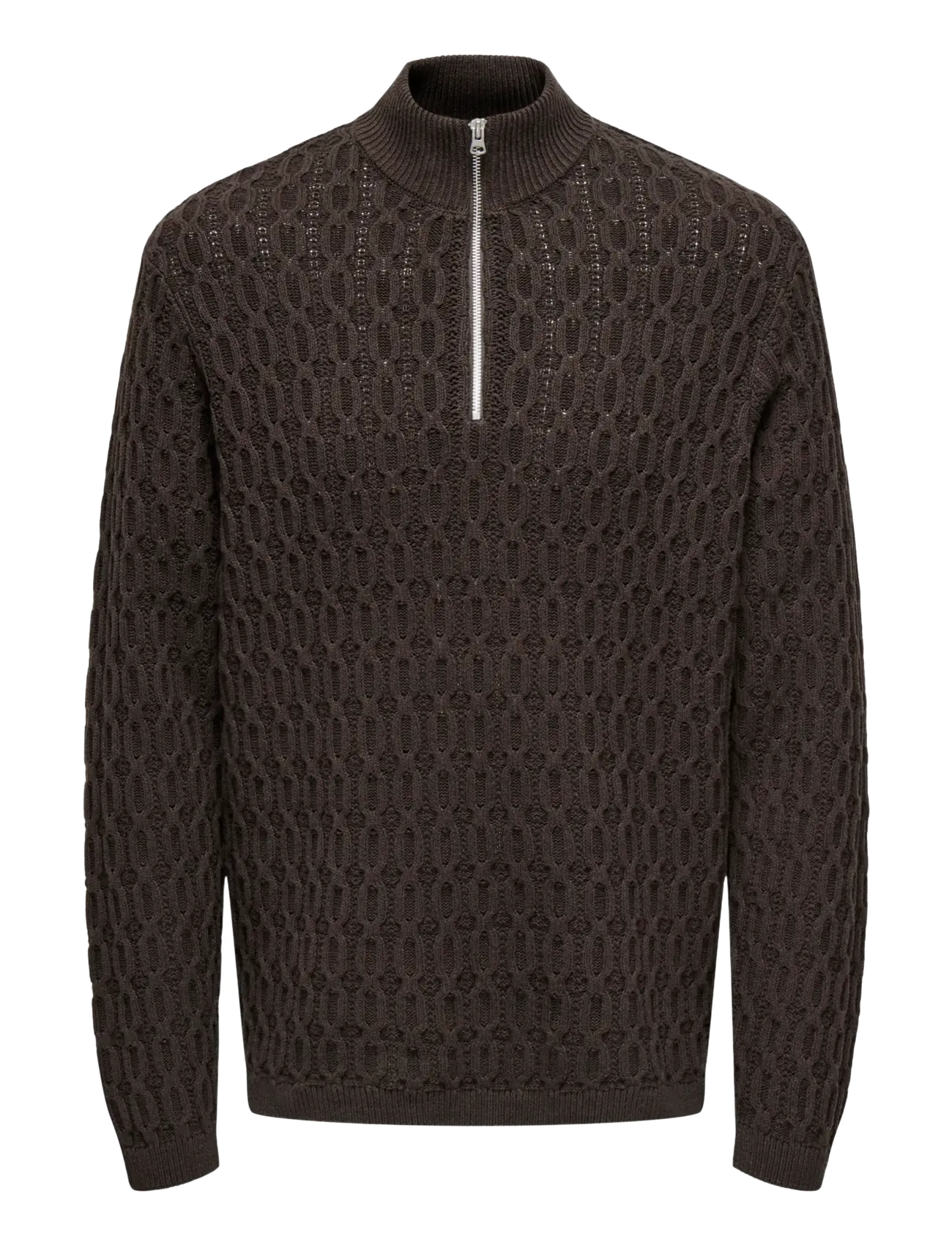 ONLY & SONS Onsleonard Life Reg 7 Half Zip Knit Cs, XS, Brown, Strik > Trøjer Med Halv Lynlås, Herre