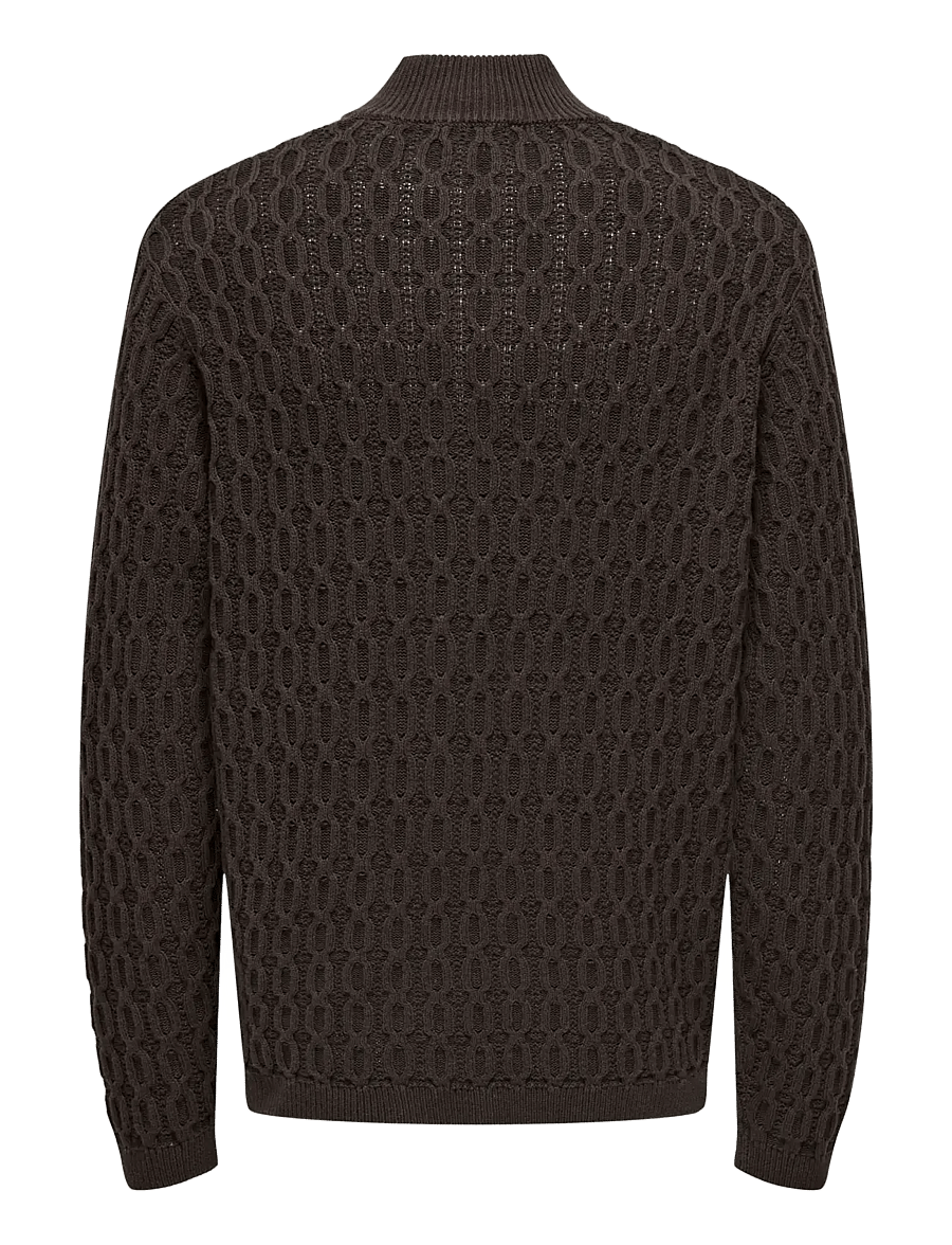 ONLY & SONS - ONSLEONARD LIFE REG 7 HALF ZIP KNIT CS - poolpika lukuga džemprid - coffee bean - 1