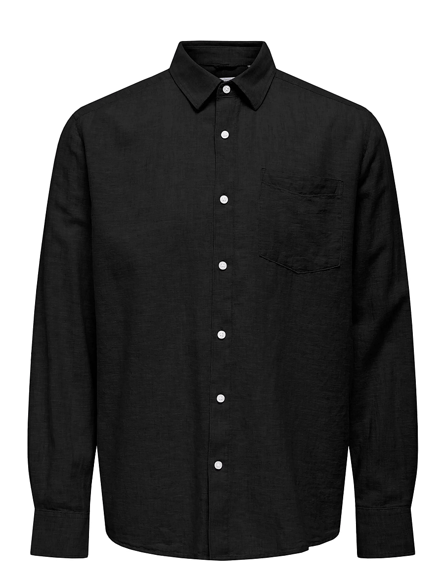 ONLY & SONS - ONSCAIDEN LIFE REG LS 1 PKT SHIRT NOOS - chemises de lin - black - 1