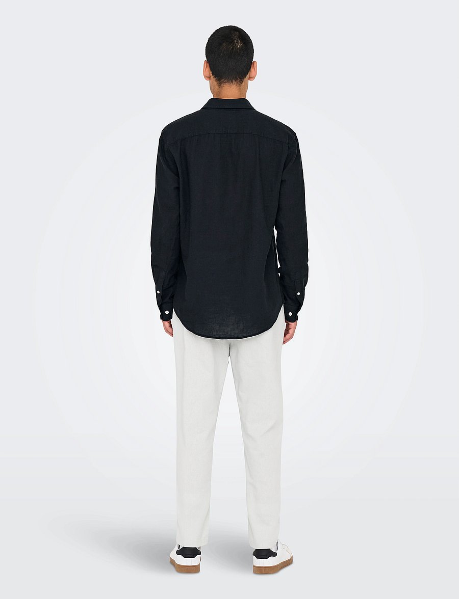 ONLY & SONS - ONSCAIDEN LIFE REG LS 1 PKT SHIRT NOOS - chemises de lin - black - 3