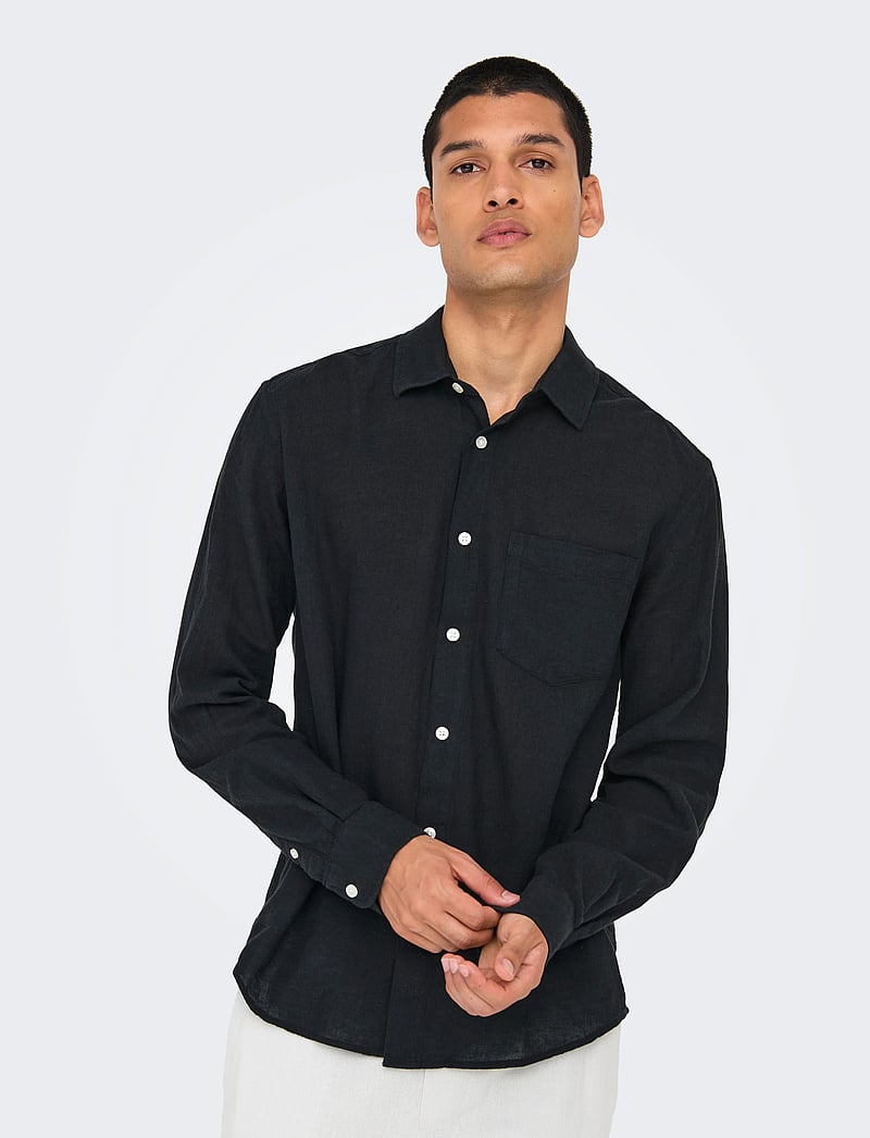 ONLY & SONS - ONSCAIDEN LIFE REG LS 1 PKT SHIRT NOOS - linased särgid - black - 5