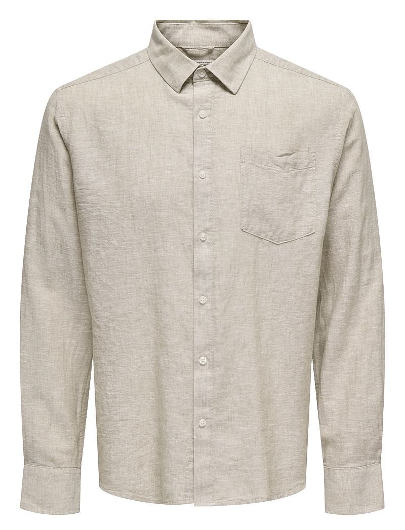 ONLY & SONS - ONSCAIDEN LIFE REG LS 1 PKT SHIRT NOOS - chemises de lin - chinchilla - 1