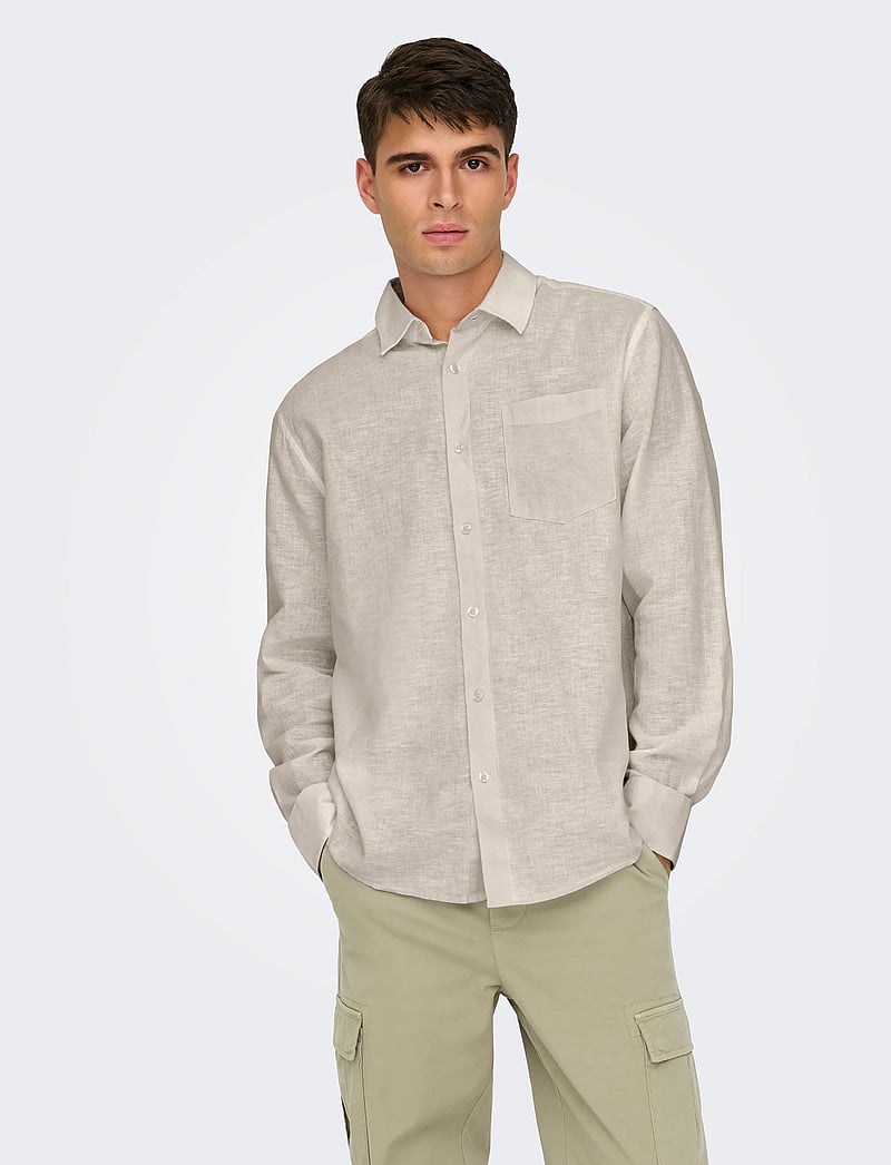 ONLY & SONS - ONSCAIDEN LIFE REG LS 1 PKT SHIRT NOOS - chemises de lin - chinchilla - 0