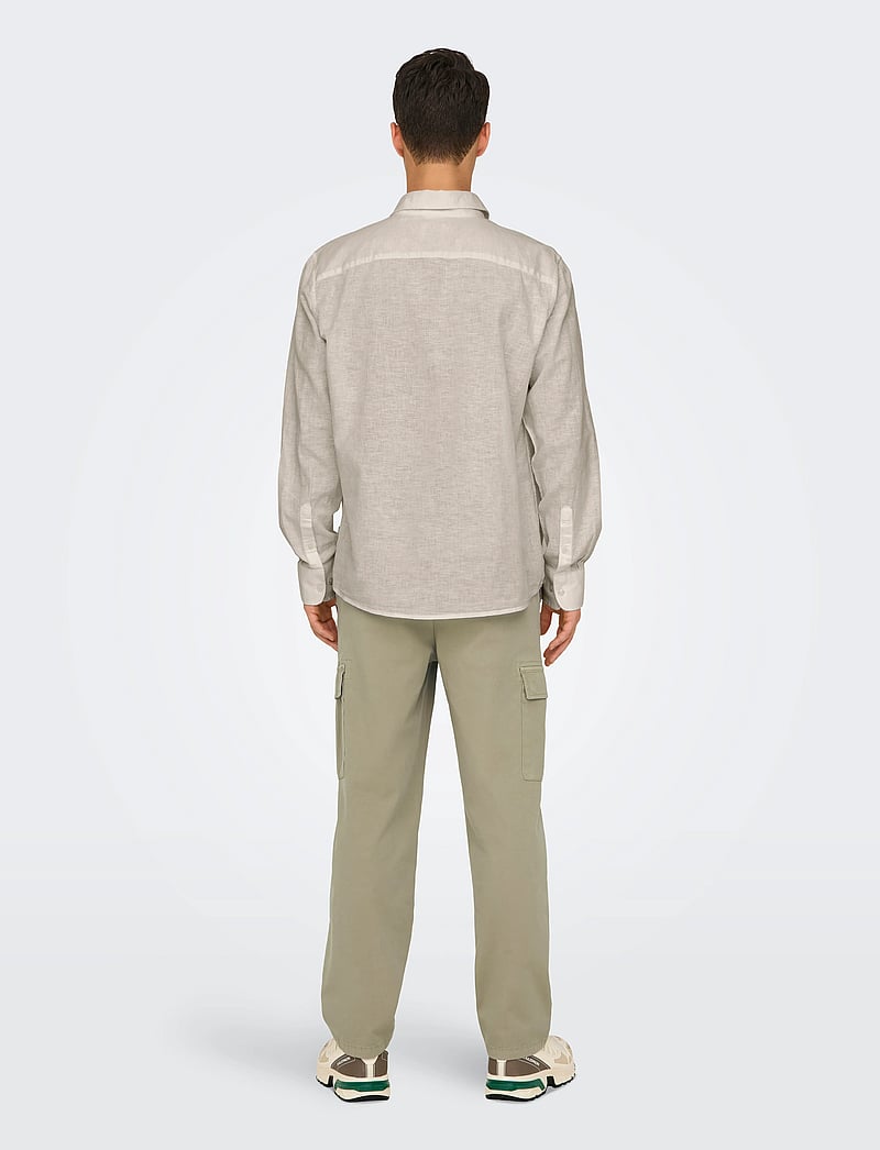 ONLY & SONS - ONSCAIDEN LIFE REG LS 1 PKT SHIRT NOOS - chemises de lin - chinchilla - 3