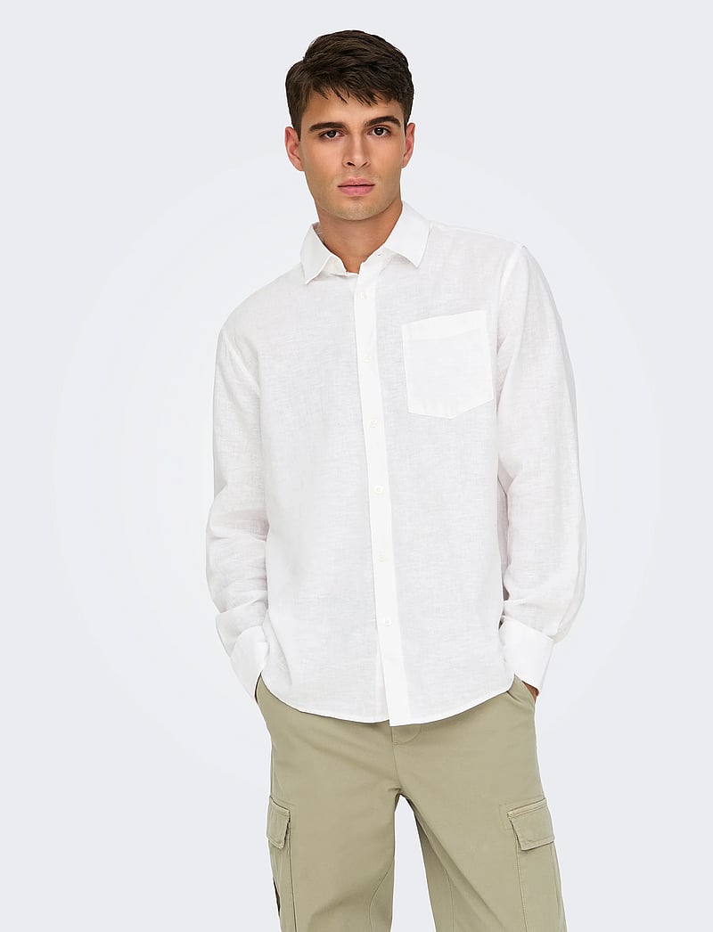 ONLY & SONS - ONSCAIDEN LIFE REG LS 1 PKT SHIRT NOOS - leinenhemden - white - 0