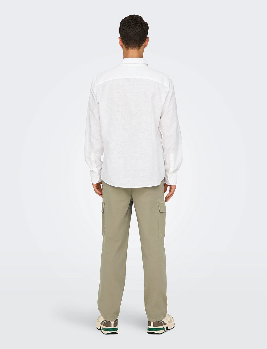 ONLY & SONS - ONSCAIDEN LIFE REG LS 1 PKT SHIRT NOOS - chemises de lin - white - 3