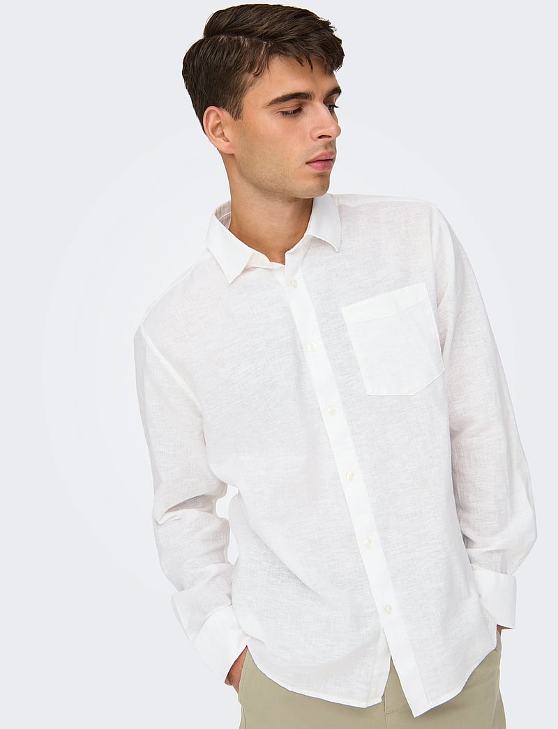 ONLY & SONS - ONSCAIDEN LIFE REG LS 1 PKT SHIRT NOOS - leinenhemden - white - 4