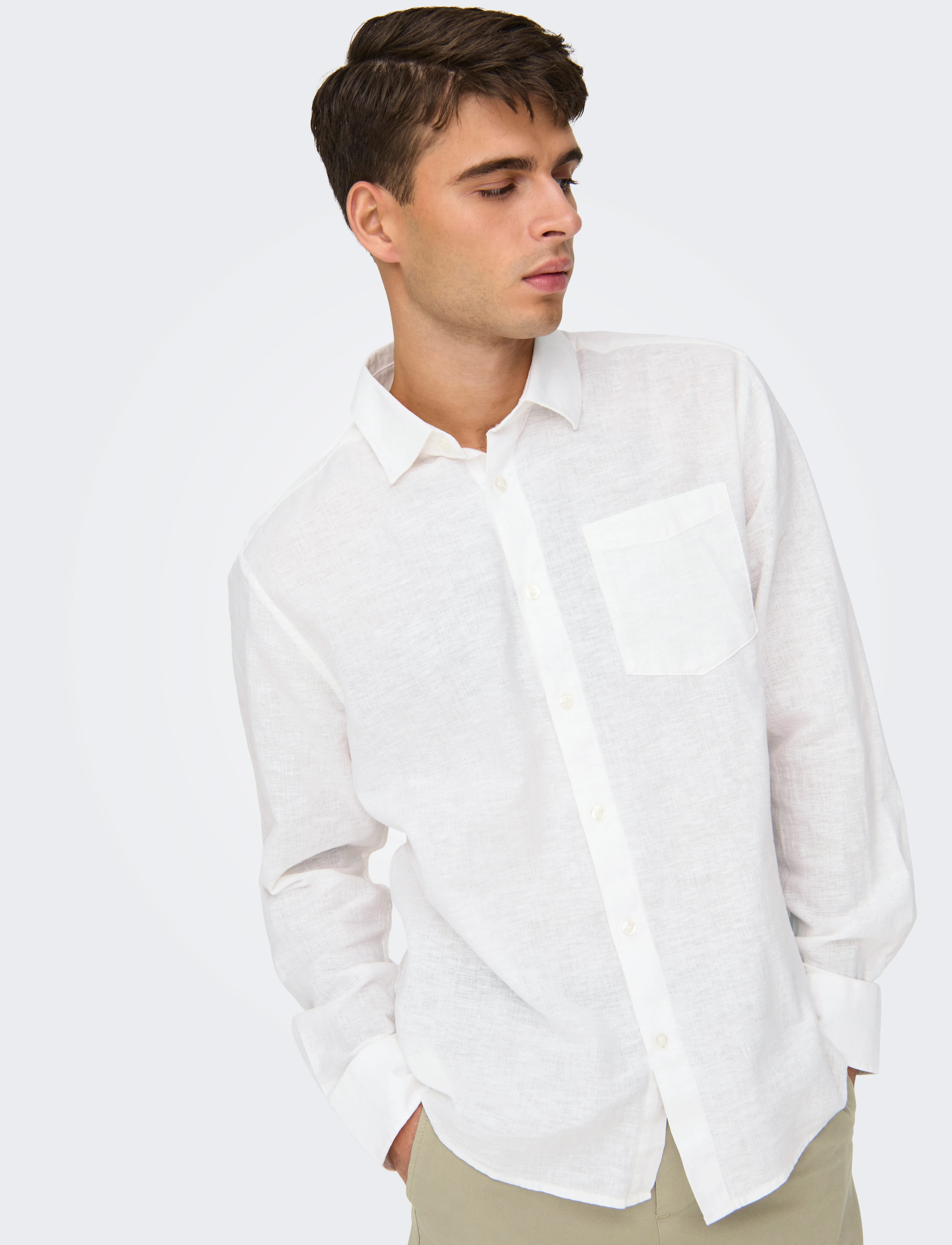 ONLY & SONS - ONSCAIDEN LIFE REG LS 1 PKT SHIRT NOOS - chemises de lin - white - 4