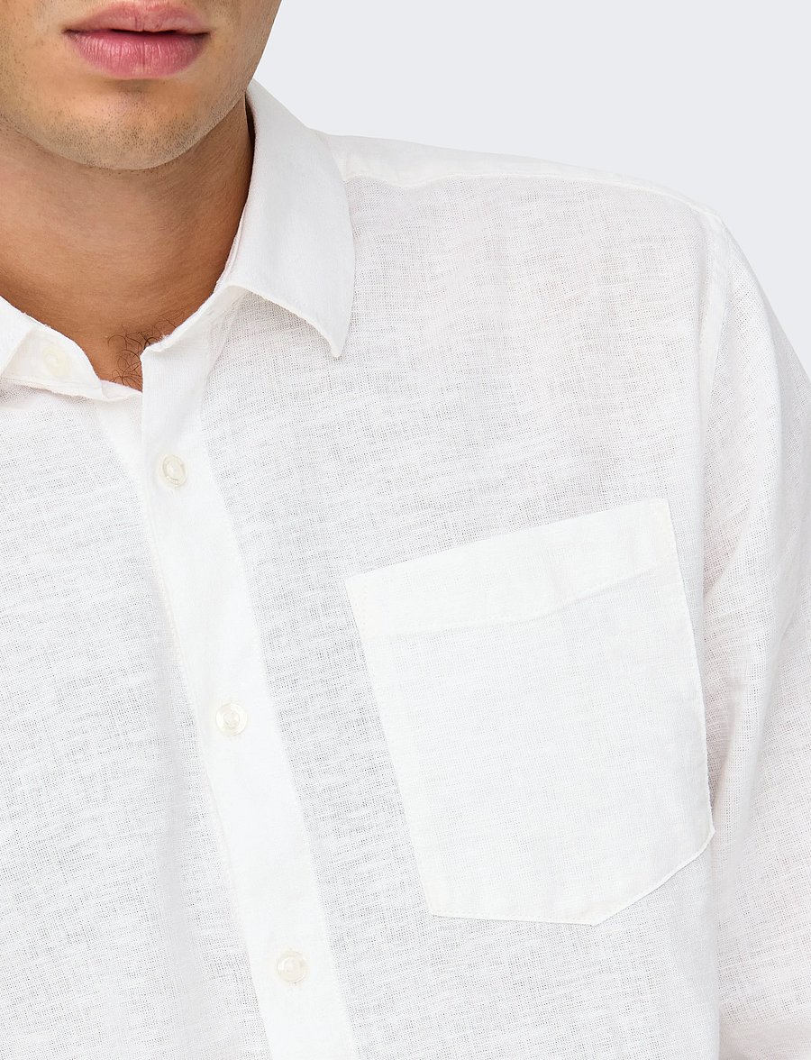 ONLY & SONS - ONSCAIDEN LIFE REG LS 1 PKT SHIRT NOOS - chemises de lin - white - 5