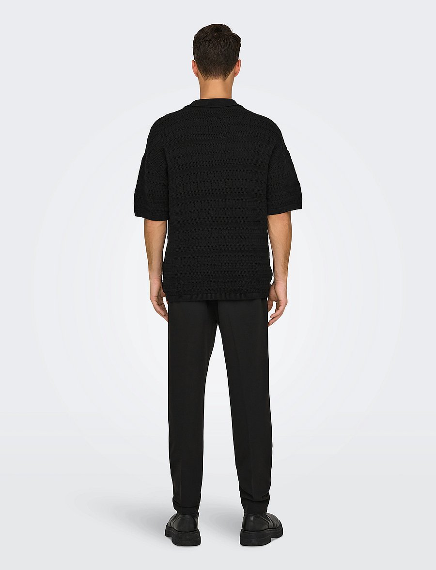 ONLY & SONS - ONSGRAYSON DS 5 CHOCHET POLO KNIT NOOS - stickade pikéer - black - 3