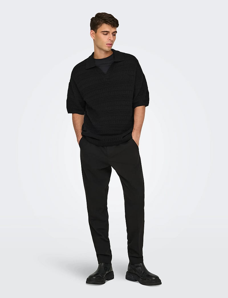 ONLY & SONS - ONSGRAYSON DS 5 CHOCHET POLO KNIT NOOS - kootud polosärgid - black - 4