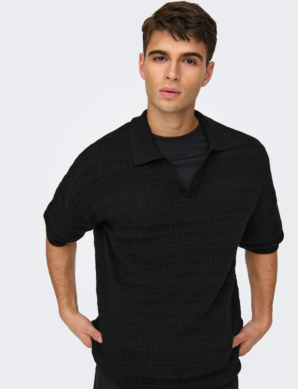ONLY & SONS - ONSGRAYSON DS 5 CHOCHET POLO KNIT NOOS - polostrik - black - 4