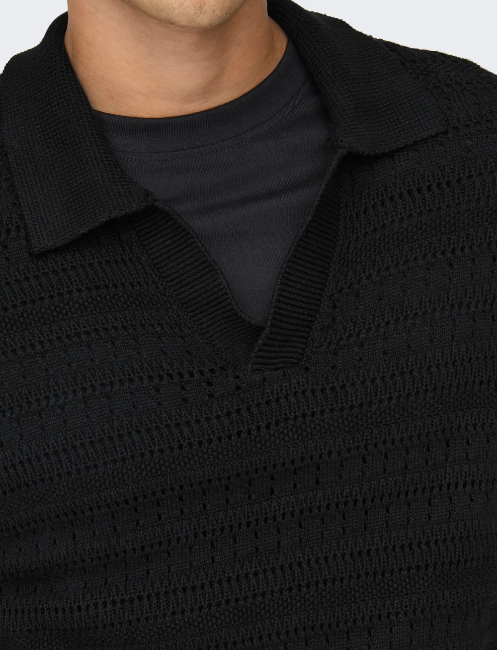 ONLY & SONS - ONSGRAYSON DS 5 CHOCHET POLO KNIT NOOS - polostrik - black - 5