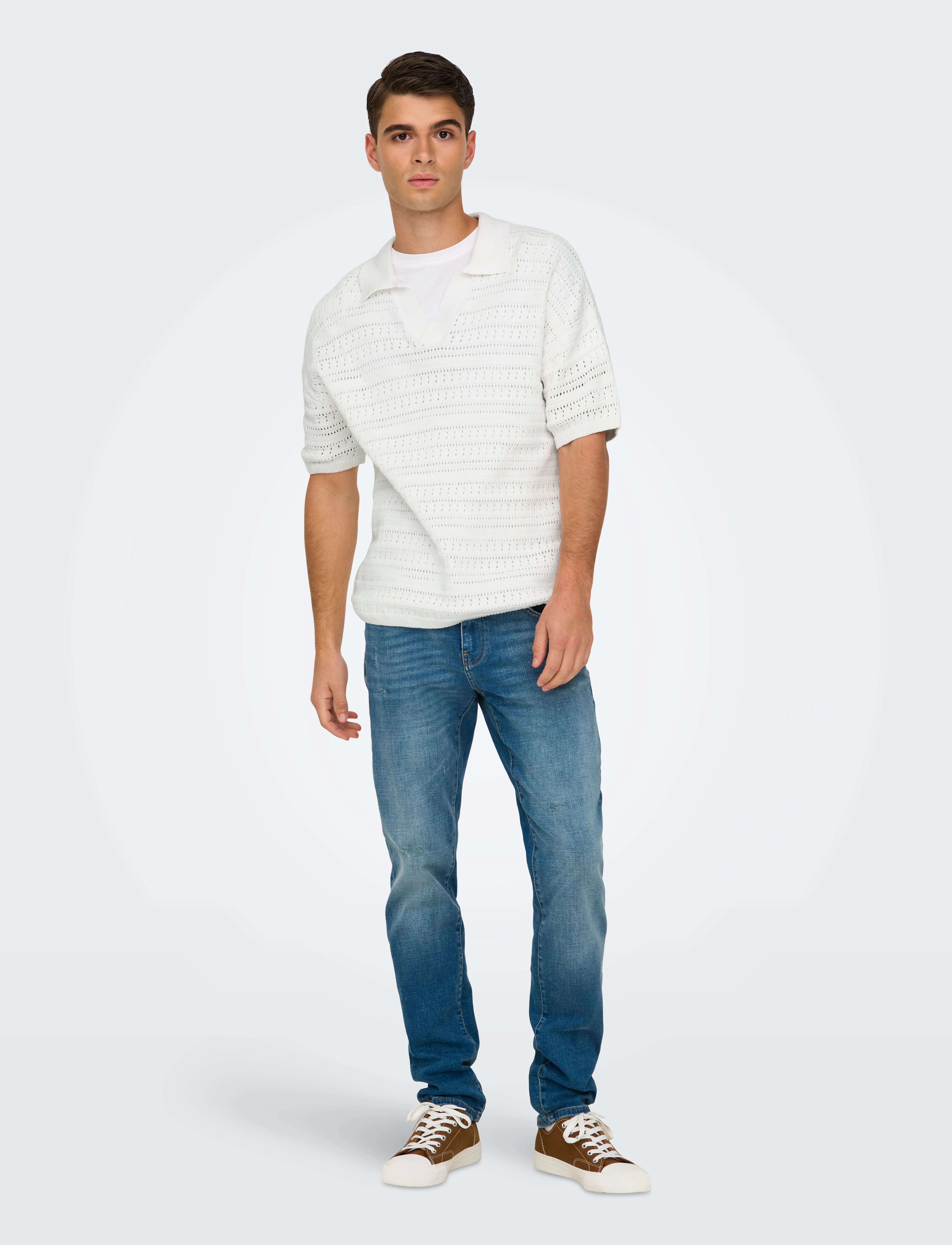 ONLY & SONS Onsgrayson Ds 5 Chochet Polo Knit Noos, XL, Knitwear, Weiß - Short Sleeve Knitted Polos, Männerswear