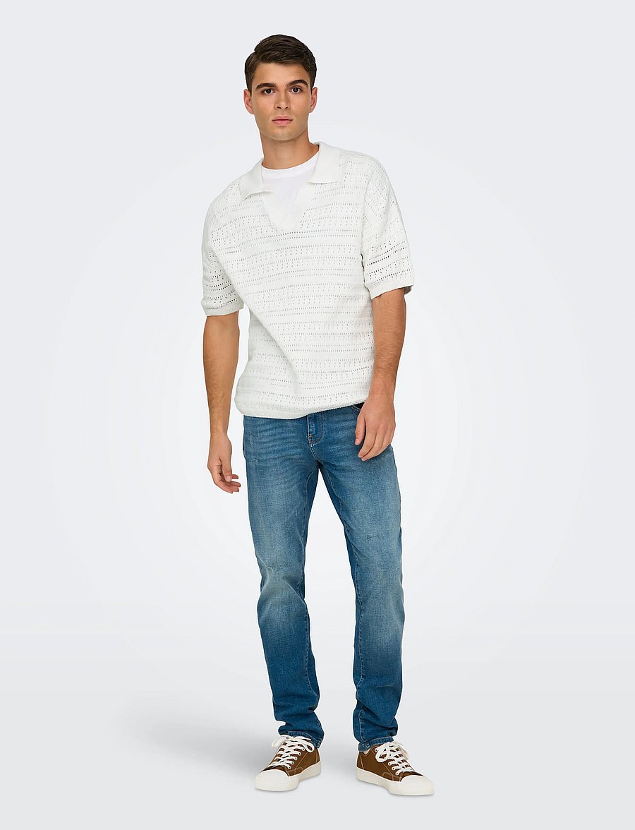 ONLY & SONS - ONSGRAYSON DS 5 CHOCHET POLO KNIT NOOS - trikotažiniai polo marškinėliai - cloud dancer - 4
