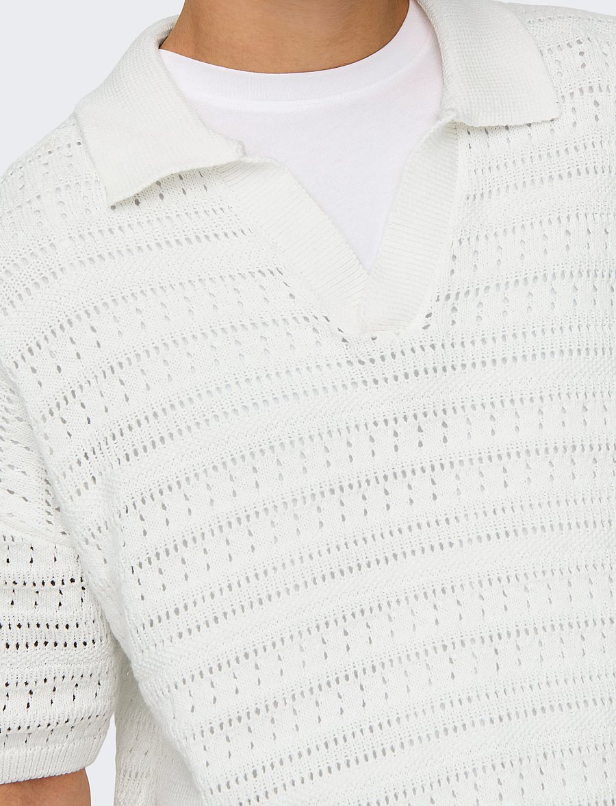 ONLY & SONS - ONSGRAYSON DS 5 CHOCHET POLO KNIT NOOS - trikotažiniai polo marškinėliai - cloud dancer - 5