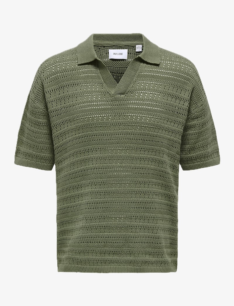 ONLY & SONS - ONSGRAYSON DS 5 CHOCHET POLO KNIT NOOS - polo bolir úr prjónaefni - deep lichen green - 1