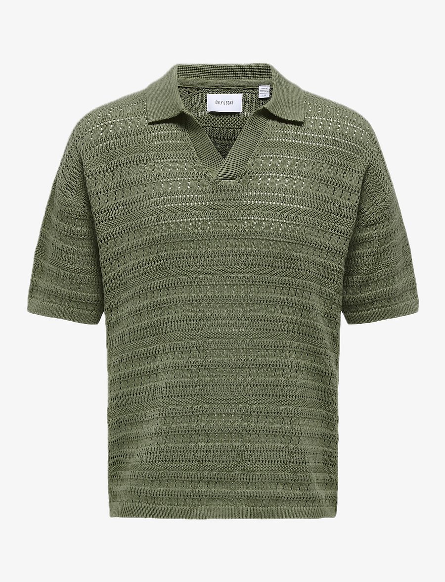 ONLY & SONS - ONSGRAYSON DS 5 CHOCHET POLO KNIT NOOS - gestrickte polohemden - deep lichen green - 1