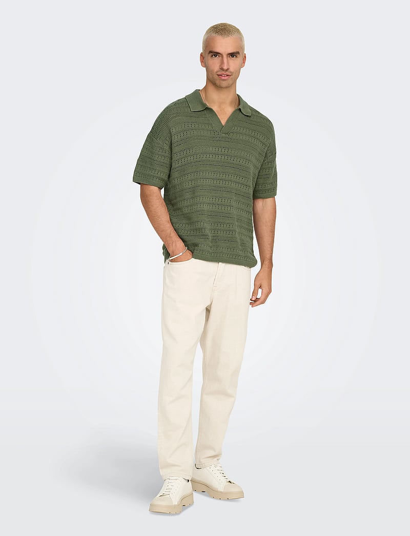 ONLY & SONS - ONSGRAYSON DS 5 CHOCHET POLO KNIT NOOS - polo bolir úr prjónaefni - deep lichen green - 0