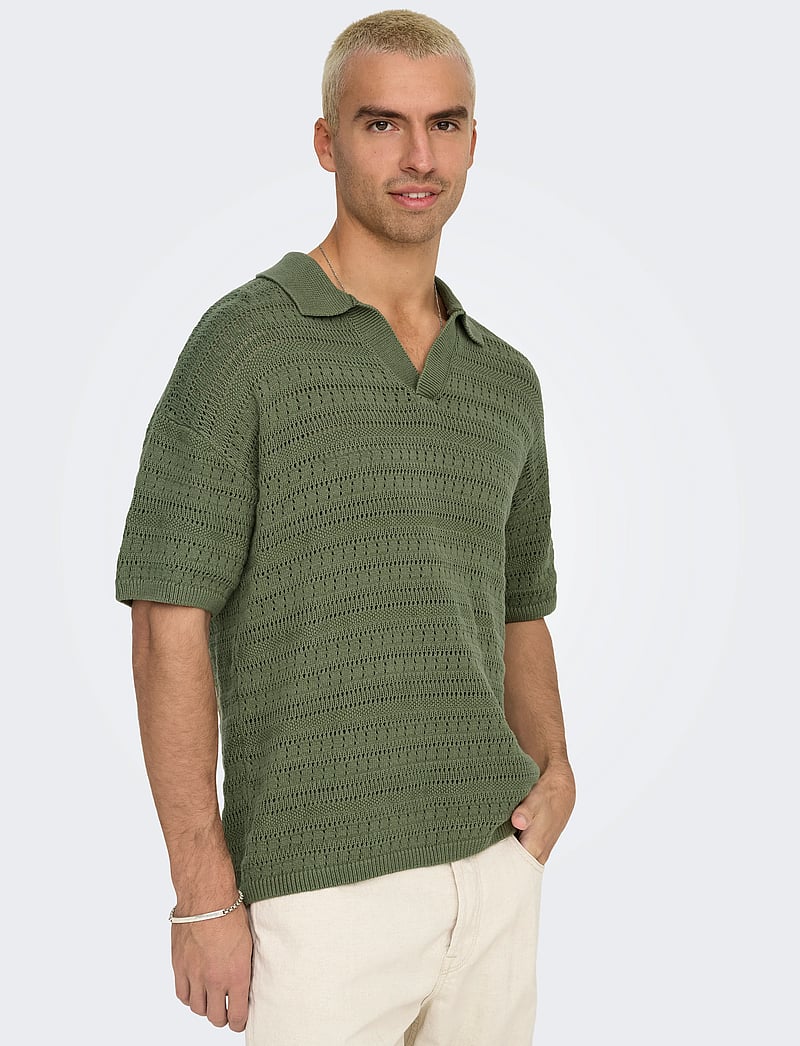 ONLY & SONS - ONSGRAYSON DS 5 CHOCHET POLO KNIT NOOS - polo bolir úr prjónaefni - deep lichen green - 4