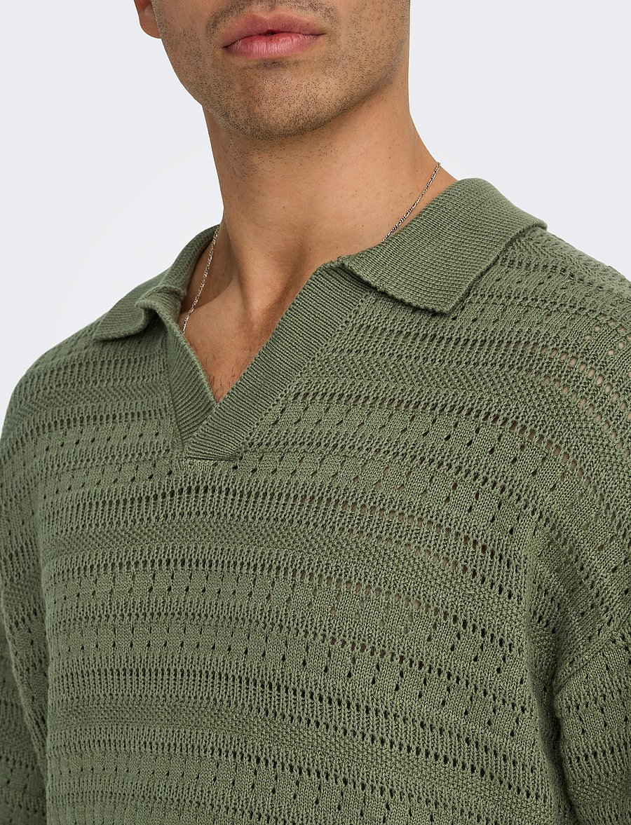 ONLY & SONS - ONSGRAYSON DS 5 CHOCHET POLO KNIT NOOS - gestrickte polohemden - deep lichen green - 5