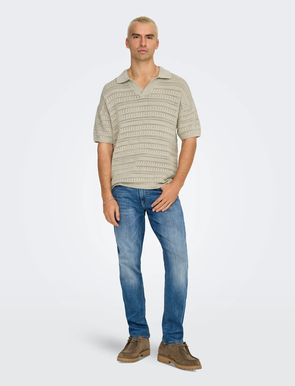 ONLY & SONS - ONSGRAYSON DS 5 CHOCHET POLO KNIT NOOS - knitted polos - silver lining - 0