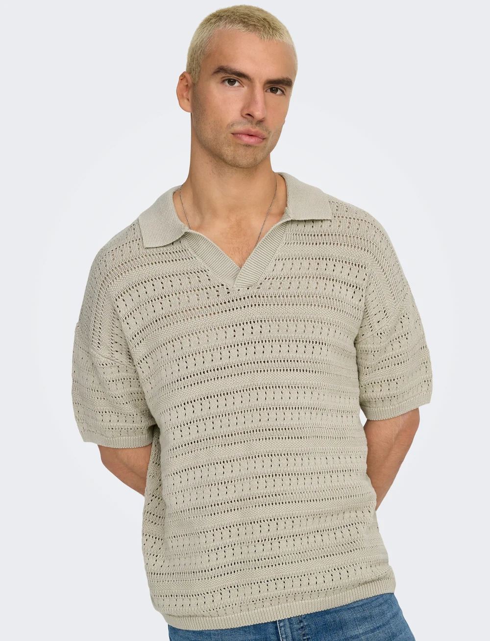 ONLY & SONS - ONSGRAYSON DS 5 CHOCHET POLO KNIT NOOS - knitted polos - silver lining - 5