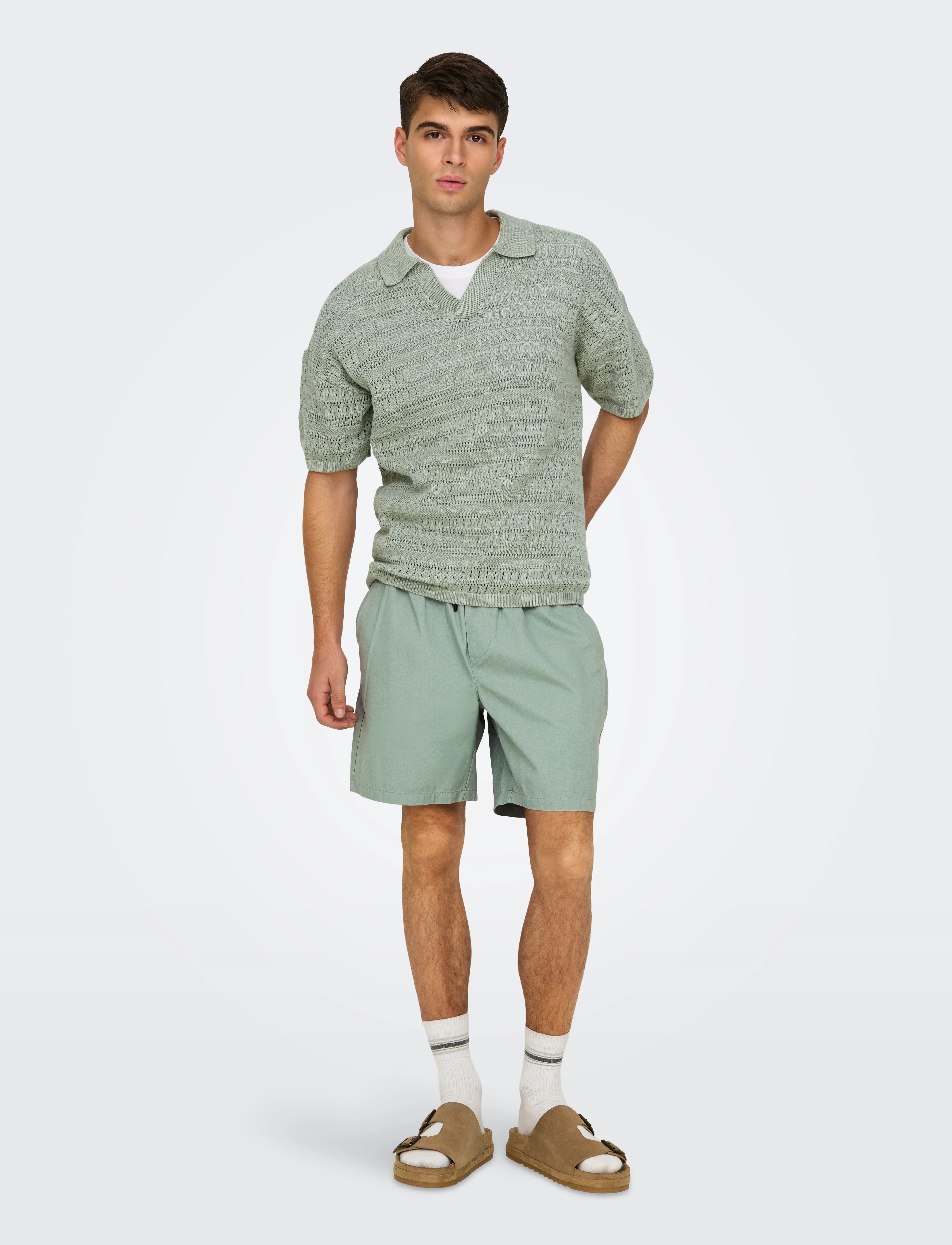 ONLY & SONS Onsgrayson Ds 5 Chochet Polo Knit Noos, L, Knitwear, Grün - Short Sleeve Knitted Polos, Männerswear