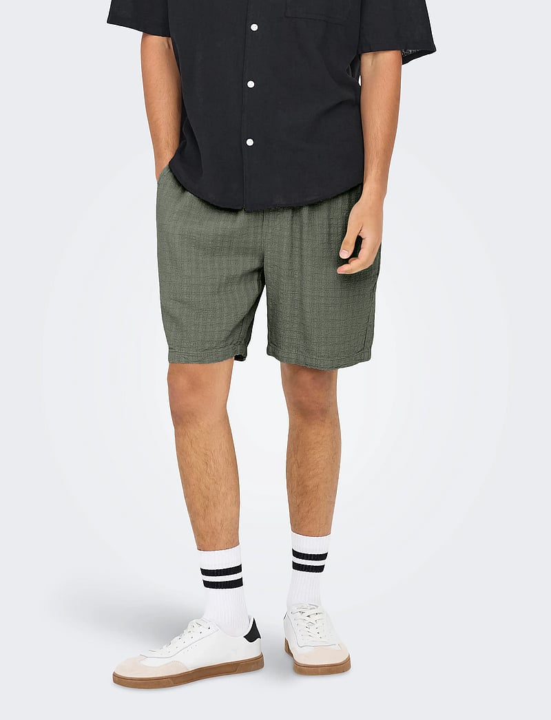 ONLY & SONS - ONSTEL LINEN LATHAM 0257 SHORTS NOOS - szorty lniane - dusty olive - 0