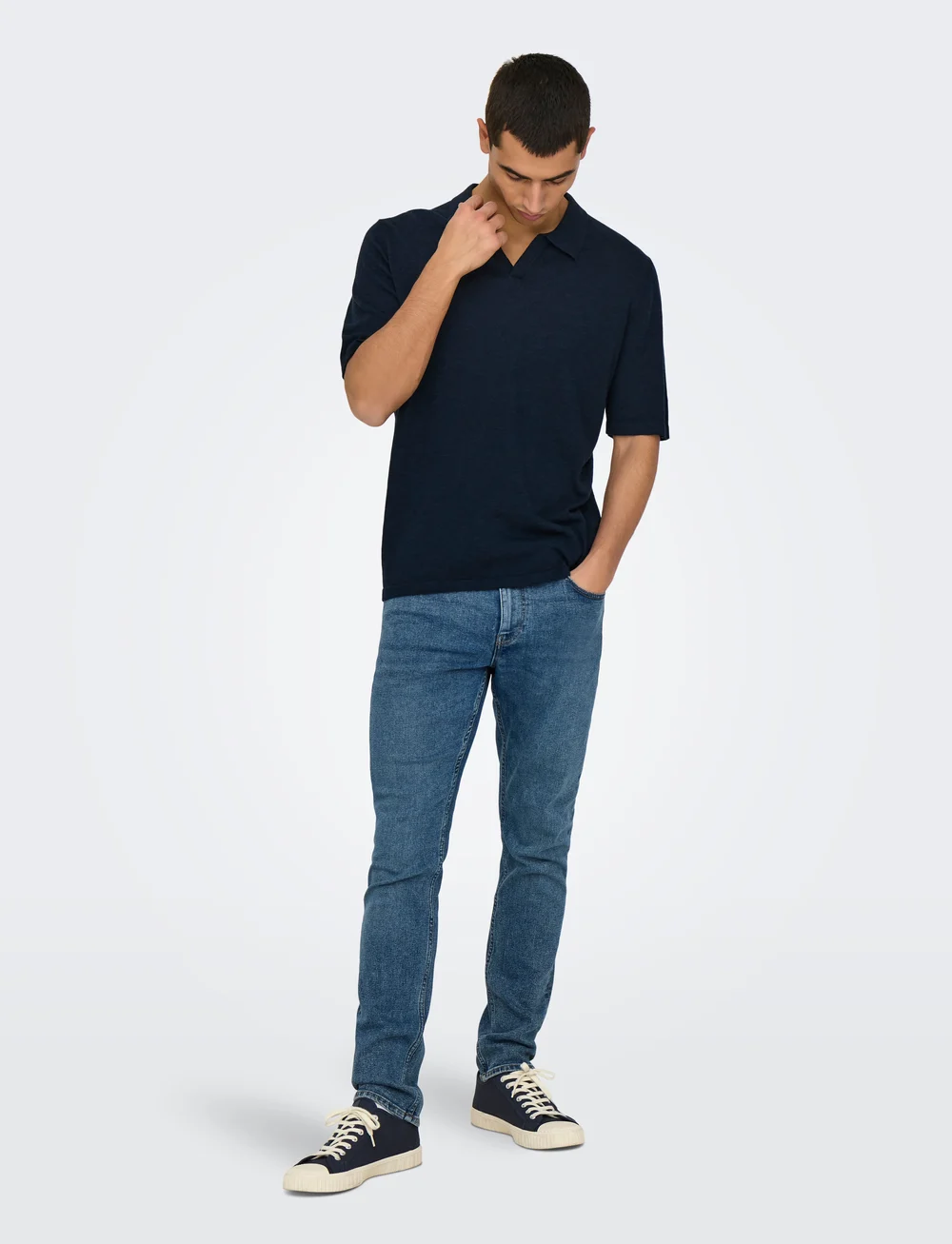 ONLY & SONS - ONSGEORGE REG 12 LINEN SS POLO KNIT - kortærmede poloer - dark sapphire - 0