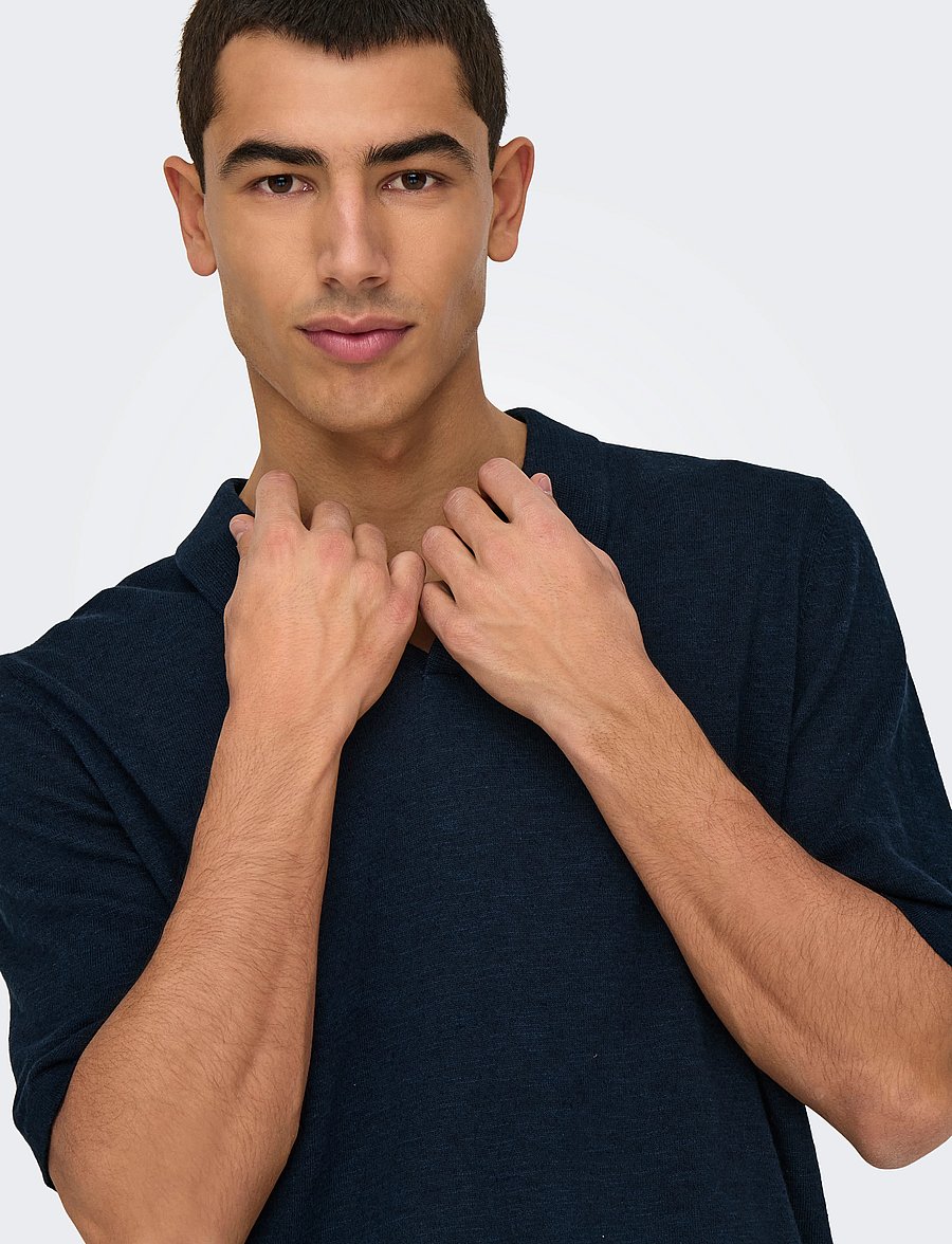 ONLY & SONS - ONSGEORGE REG 12 LINEN SS POLO KNIT - kurzärmelig - dark sapphire - 4