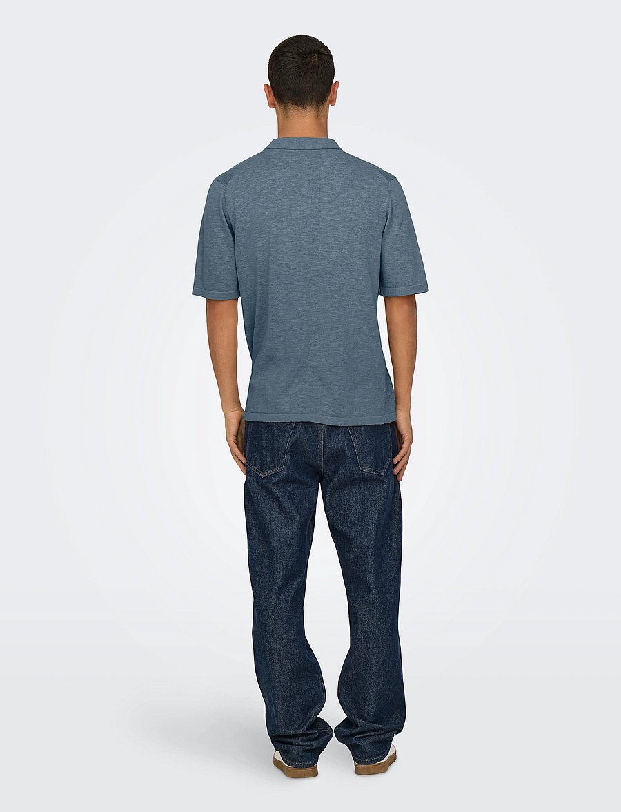 ONLY & SONS - ONSGEORGE REG 12 LINEN SS POLO KNIT - kortærmede poloer - stormy weather - 3