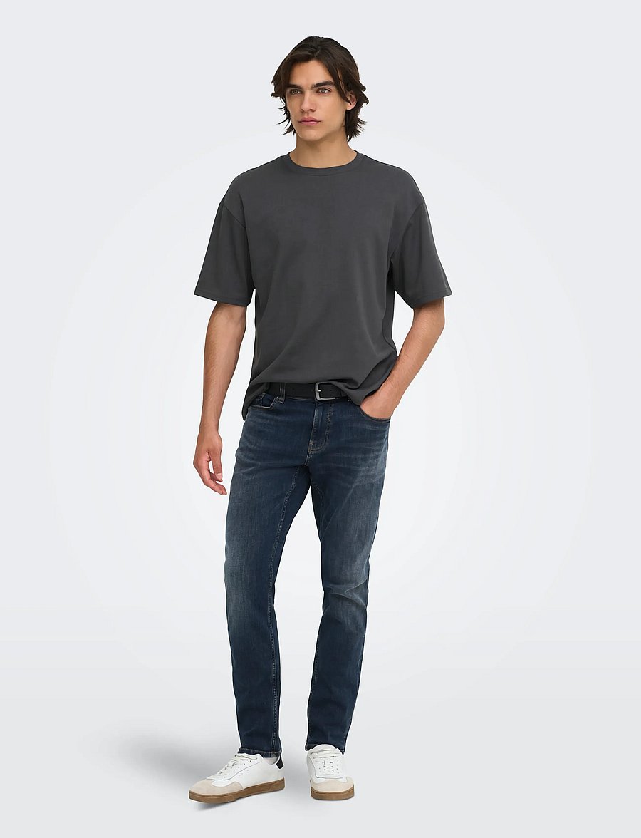 ONLY & SONS - ONSCASPIAN AIRFLEX BOXY SS TEE NOOS - lühikeste varrukatega t-särgid - grey pinstripe - 4