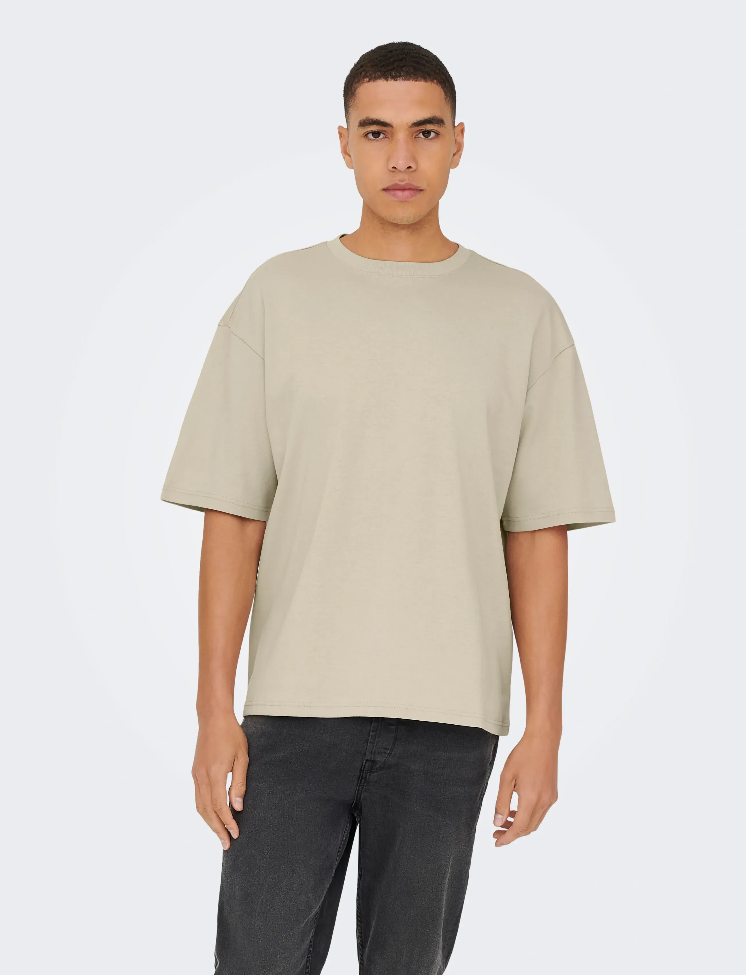 ONLY & SONS ONSCASPIAN AIRFLEX BOXY SS TEE NOOS - T-shirts - SILVER LINING / beige